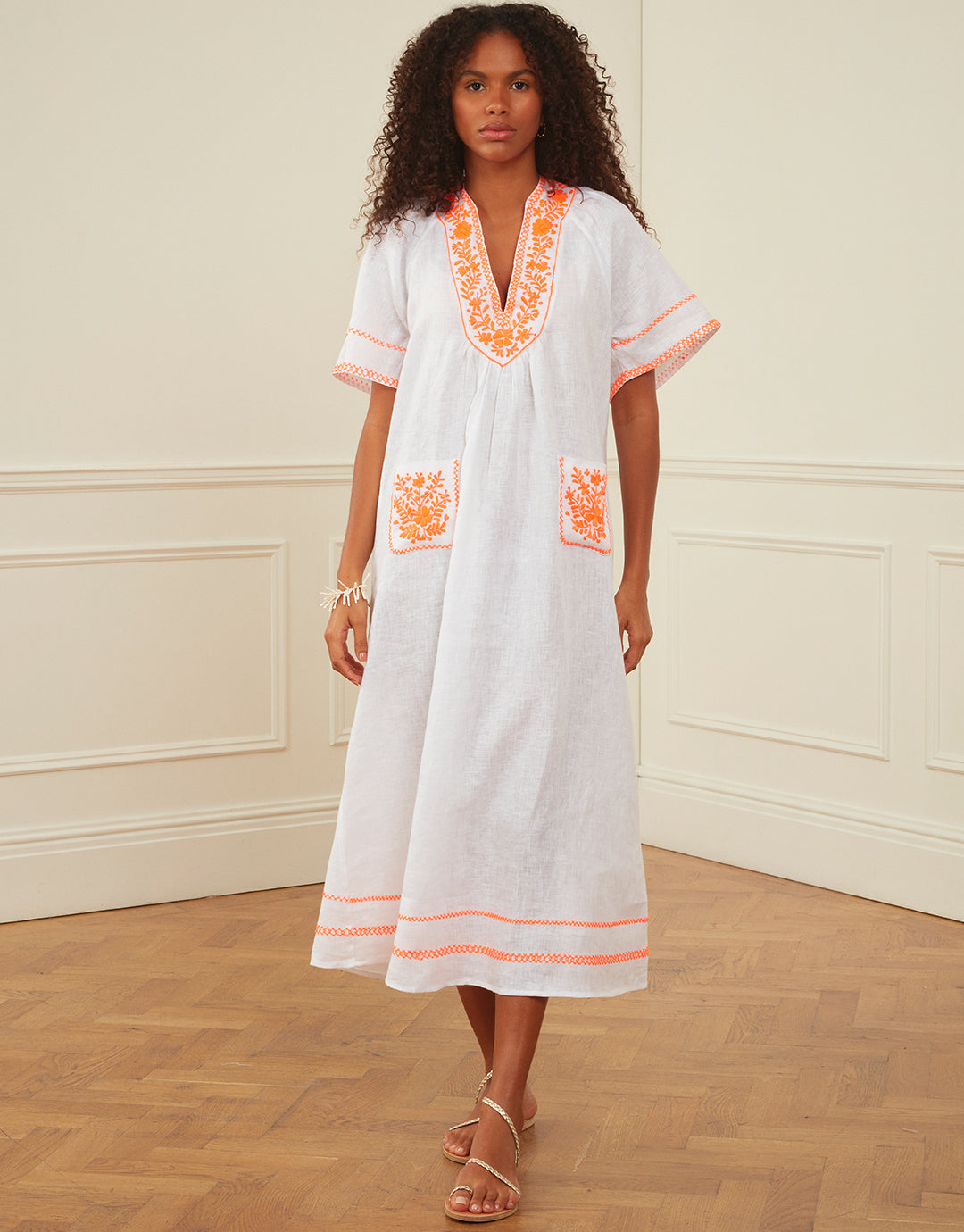 Rhodes Kaftan - White and Orange - Simply Beach UK