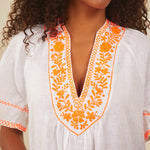 Rhodes Kaftan - White and Orange - Simply Beach UK