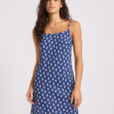 Batik Bloom Bias Mini Dress - Classic Navy