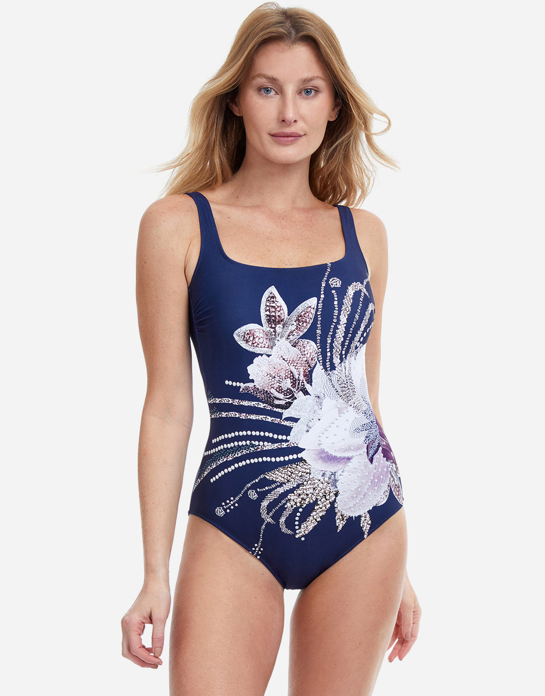 Dolce Vita Square Neck Swimsuit - Navy - Simply Beach UK