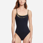 Golden Touch Round Neck Swimsuit - Black - Simply Beach UK