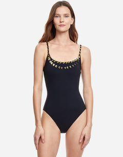 Golden Touch Round Neck Swimsuit - Black - Simply Beach UK