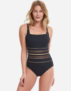 Onyx Square Neck Tank Swimsuit - Black and Gold - Simply Beach UK