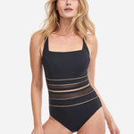 Onyx Square Neck Tank Swimsuit - Black and Gold - Simply Beach UK