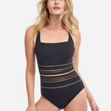 Onyx Square Neck Tank Swimsuit - Black and Gold - Simply Beach UK