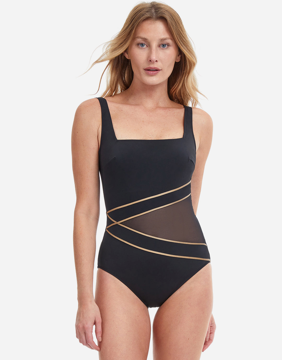 Onyx Square Neck Higher Back Swimsuit - Black - Simply Beach UK