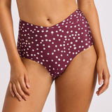 Dolce Dot Ruched Band High Waist Bikini Pant - Dark Burgundy