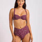 Dolce Dot Ruched Band High Waist Bikini Pant - Dark Burgundy