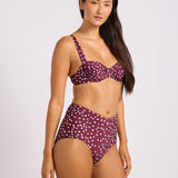 Dolce Dot Ruched Band High Waist Bikini Pant - Dark Burgundy