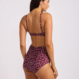 Dolce Dot Ruched Band High Waist Bikini Pant - Dark Burgundy