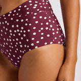 Dolce Dot Ruched Band High Waist Bikini Pant - Dark Burgundy