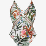 Exotic Dive Lace Up Plunge Swimsuit - Retro Tropics - Simply Beach UK