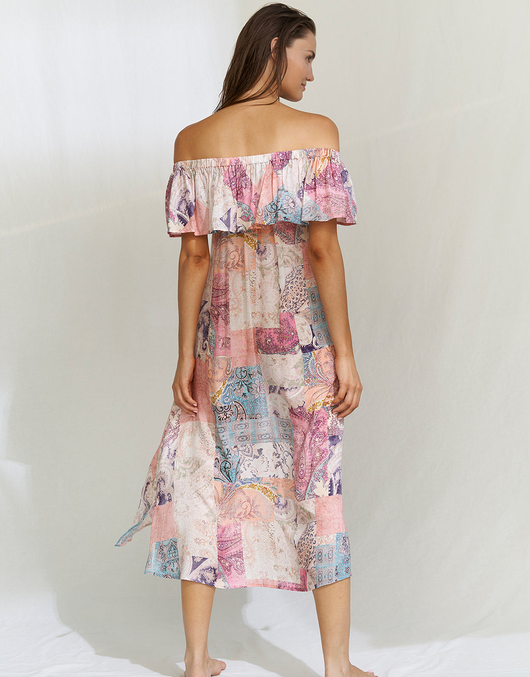 Paisley Savage Off the Shoulder Dress - Muted Pastels - Simply Beach UK