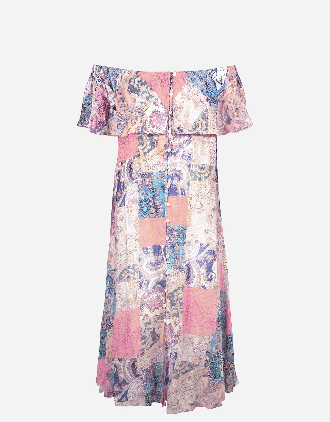 Paisley Savage Off the Shoulder Dress - Muted Pastels - Simply Beach UK