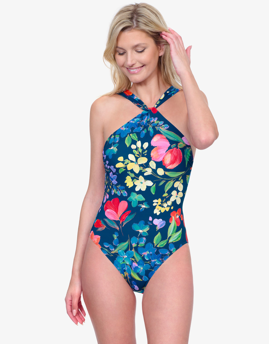 Garden Dream High Neck Swimsuit - Multi Navy - Simply Beach UK