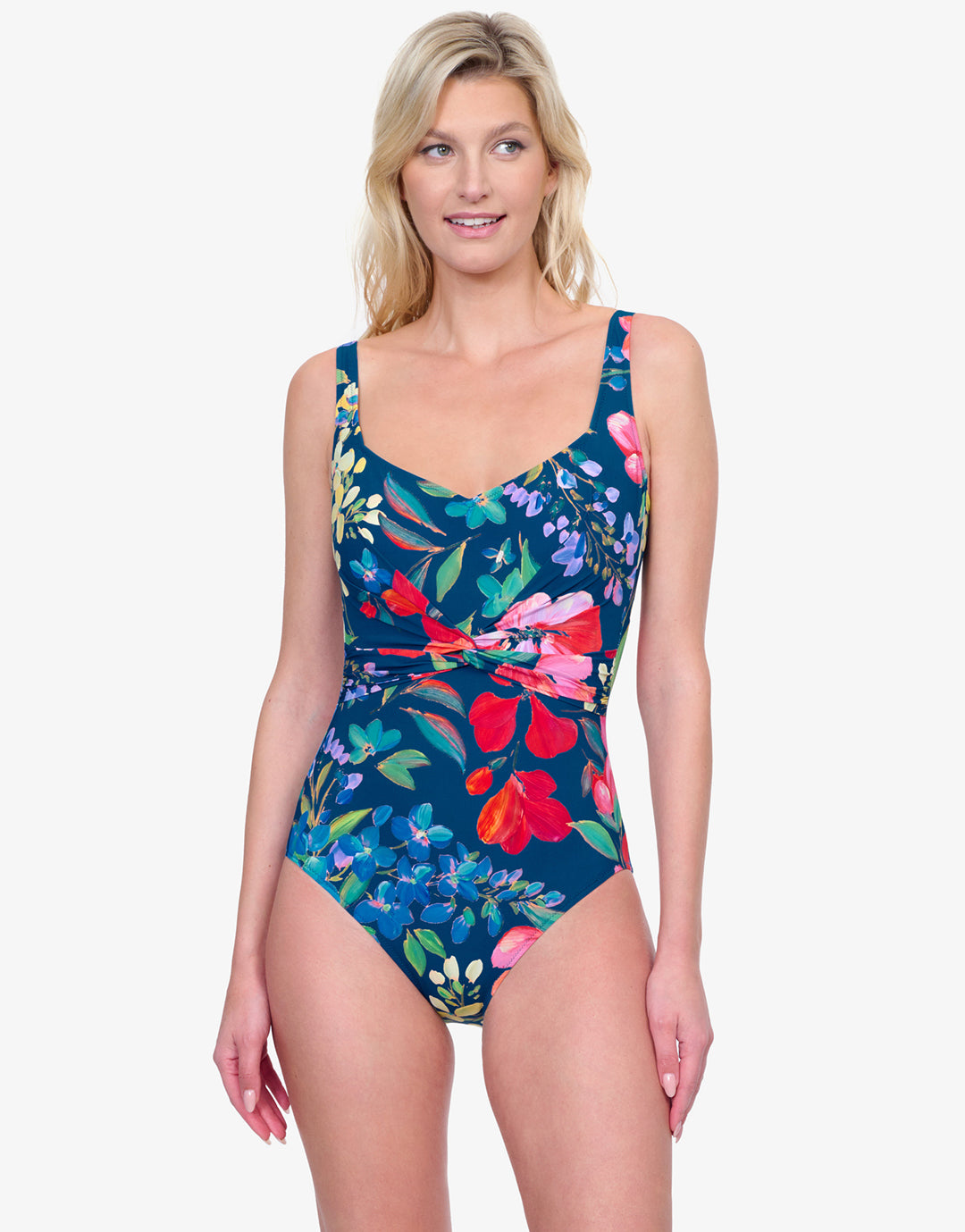 Garden Dream Shaped Square Neck Swimsuit - Multi Navy - Simply Beach UK