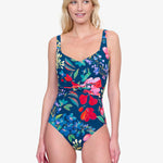 Garden Dream Shaped Square Neck Swimsuit - Multi Navy - Simply Beach UK
