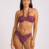 Dolce Dot Halter Bandeau Bikini Top - Dark Burgundy