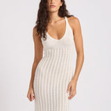 Crochet V-Neck Midi Dress - Ecru