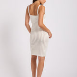 Crochet V-Neck Midi Dress - Ecru