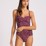 Dolce Dot Twist Halter Tankini Bikini Top - Dark Burgundy