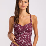 Dolce Dot Twist Halter Tankini Bikini Top - Dark Burgundy