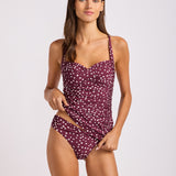 Dolce Dot Twist Halter Tankini Bikini Top - Dark Burgundy
