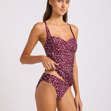 Dolce Dot Twist Halter Tankini Bikini Top - Dark Burgundy
