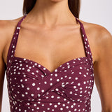 Dolce Dot Twist Halter Tankini Bikini Top - Dark Burgundy