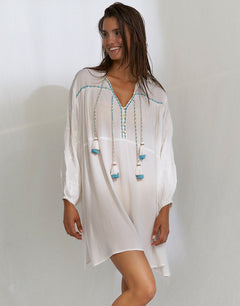 Kaftan Tunic - White and Blue - Simply Beach UK