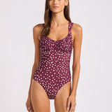 Dolce Dot Ruched Cross Back Swimsuit - Dark Burgundy