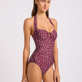 Dolce Dot Halter Neck Bandeau Swimsuit - Dark Burgundy