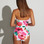 Dahlia B Cup Bandeau Swimsuit - Pink Floral - Simply Beach UK