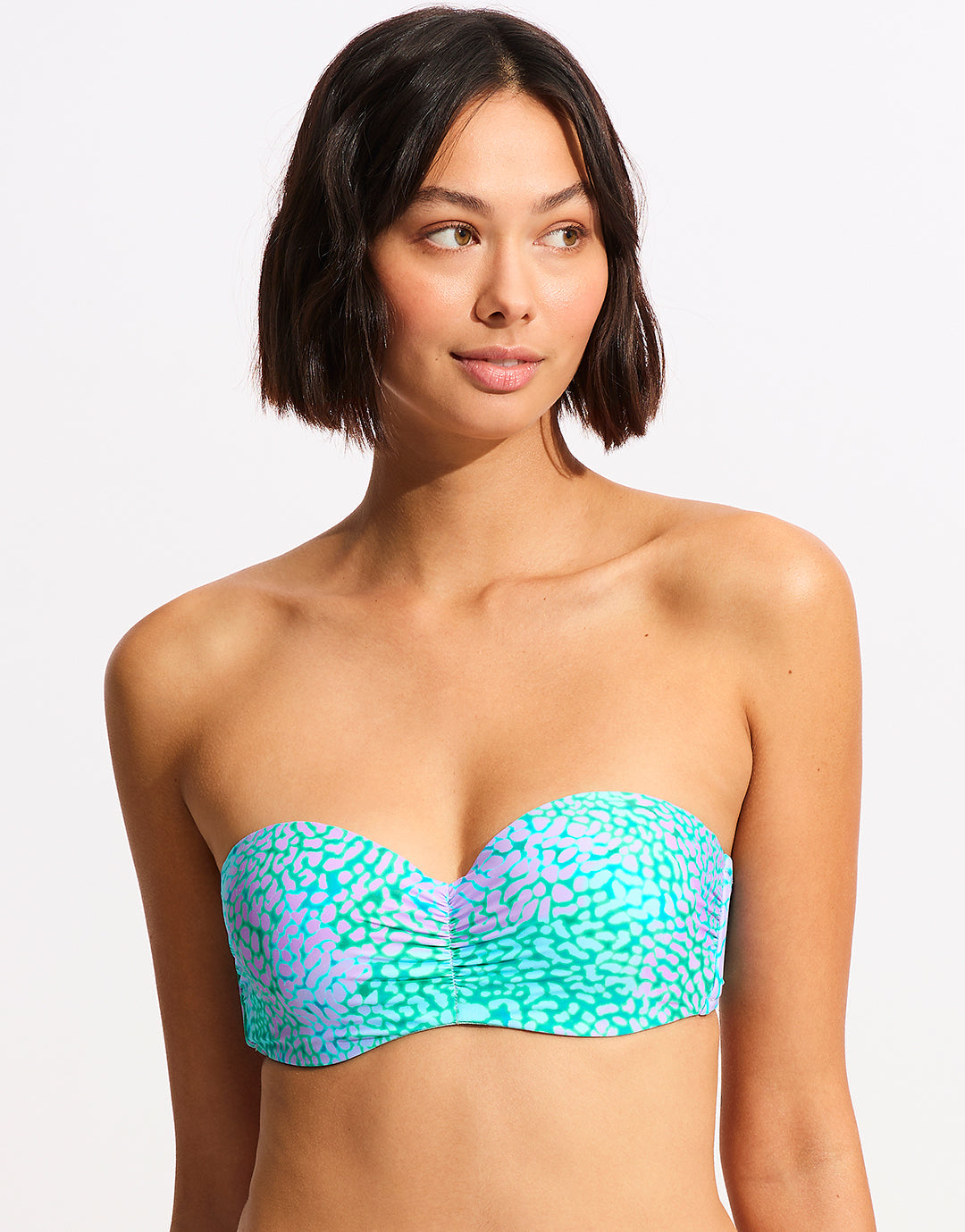 Sea Skin Bustier Bandeau Bikini Top Vivid Green - Main Image