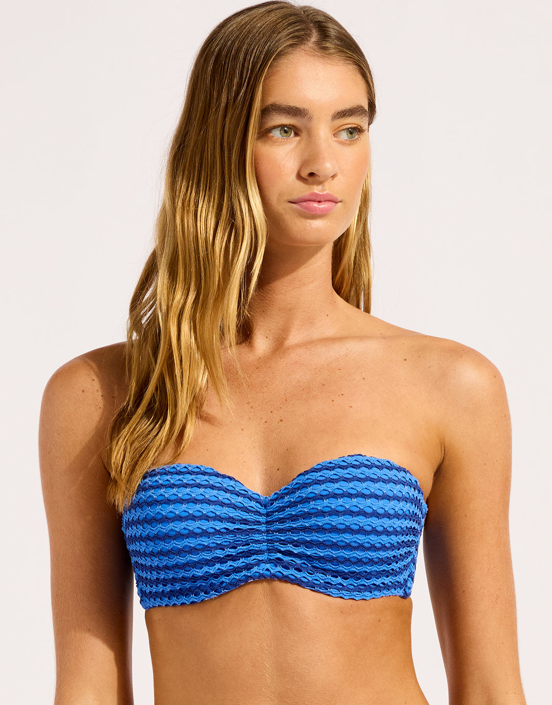 Mesh Effect Bustier Bandeau Bikini Top - Sapphire - Simply Beach UK