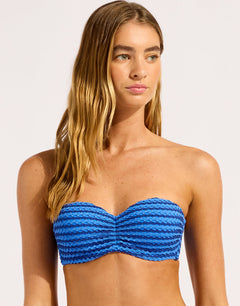 Mesh Effect Bustier Bandeau Bikini Top - Sapphire - Simply Beach UK
