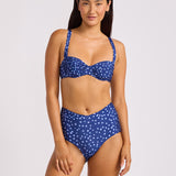 Dolce Dots Ruched Band High Waist Bikini Pant - Classic Navy
