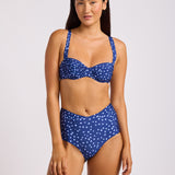 Dolce Dots Ruched Band High Waist Bikini Pant - Classic Navy