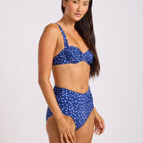 Dolce Dots Ruched Band High Waist Bikini Pant - Classic Navy