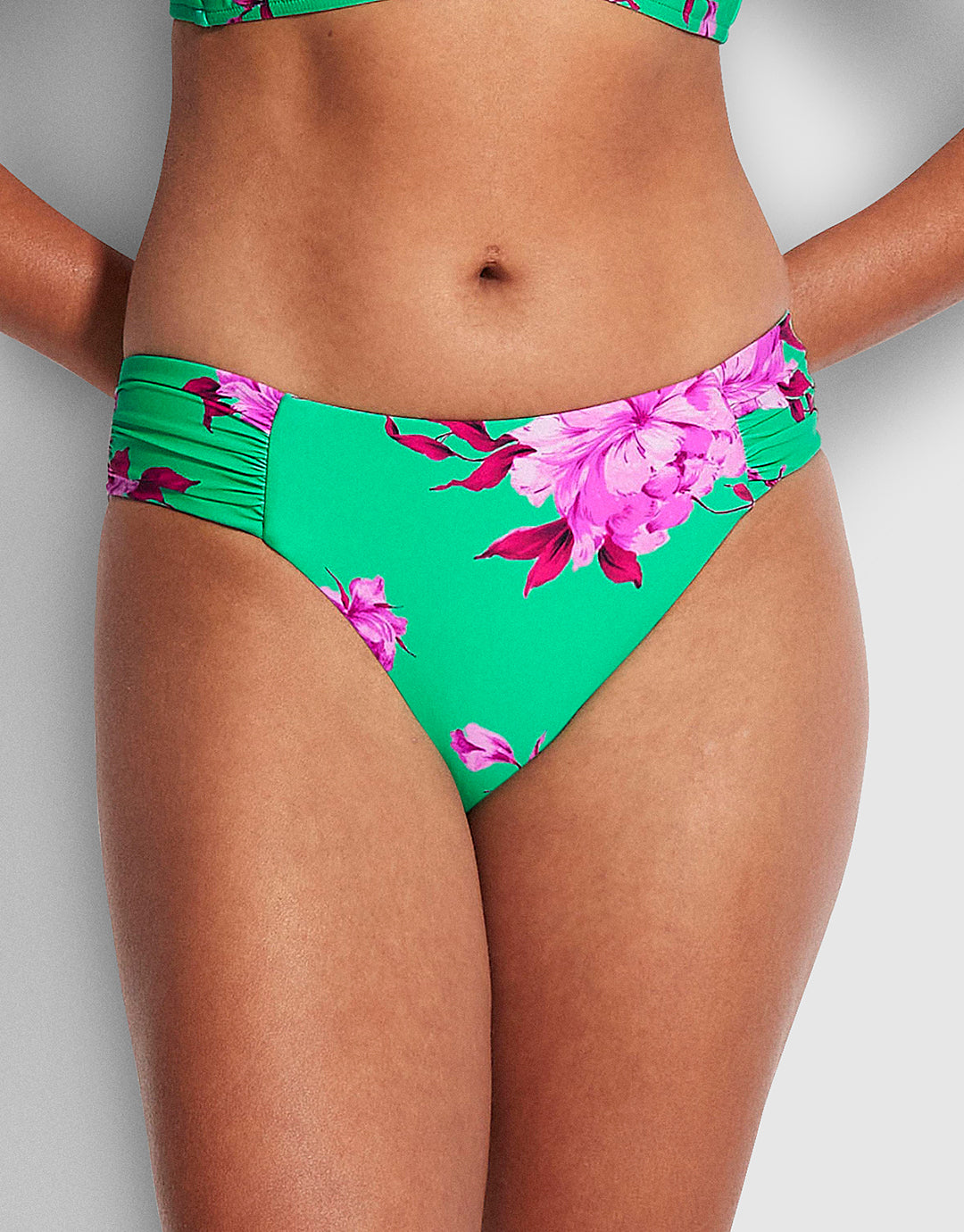 Full Bloom Ruched Side Retro Bikini Pant - Jade - Simply Beach UK