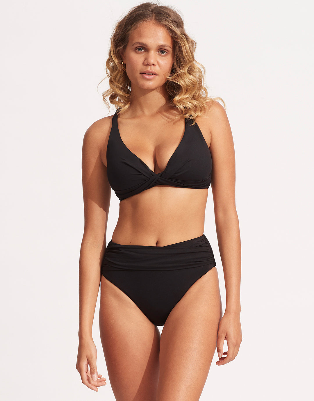 Collective DD Double Wrap Front Bikini Top - Black - Simply Beach UK