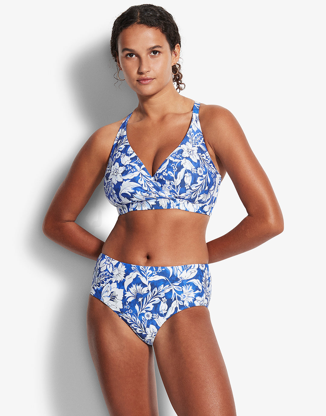 Modern Marina F Cup Cross Front Bra Bikini - Blue - Simply Beach UK