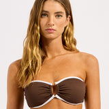 Beach Bound Ring Front Bandeau Bikini Top - Dark Chocolate - Simply Beach UK