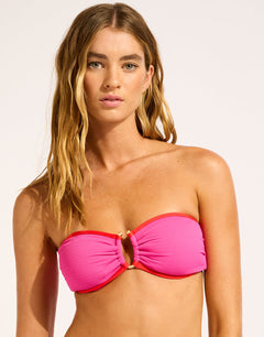 Beach Bound Ring Front Bandeau Bikini Top - Hot Pink Flame - Simply Beach UK