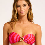 Coastline Ring Front Bandeau Bikini Top - Flame - Simply Beach UK