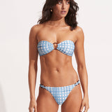 Amalfi Check Trim Hipster Bikini Pant - Amalfi Blue - Simply Beach UK