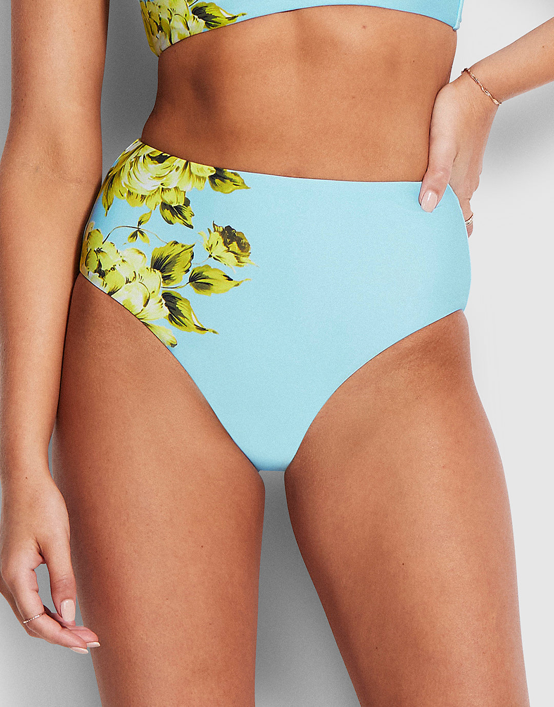 Full Bloom High Waisted Bikini Pant - Sky - Simply Beach UK