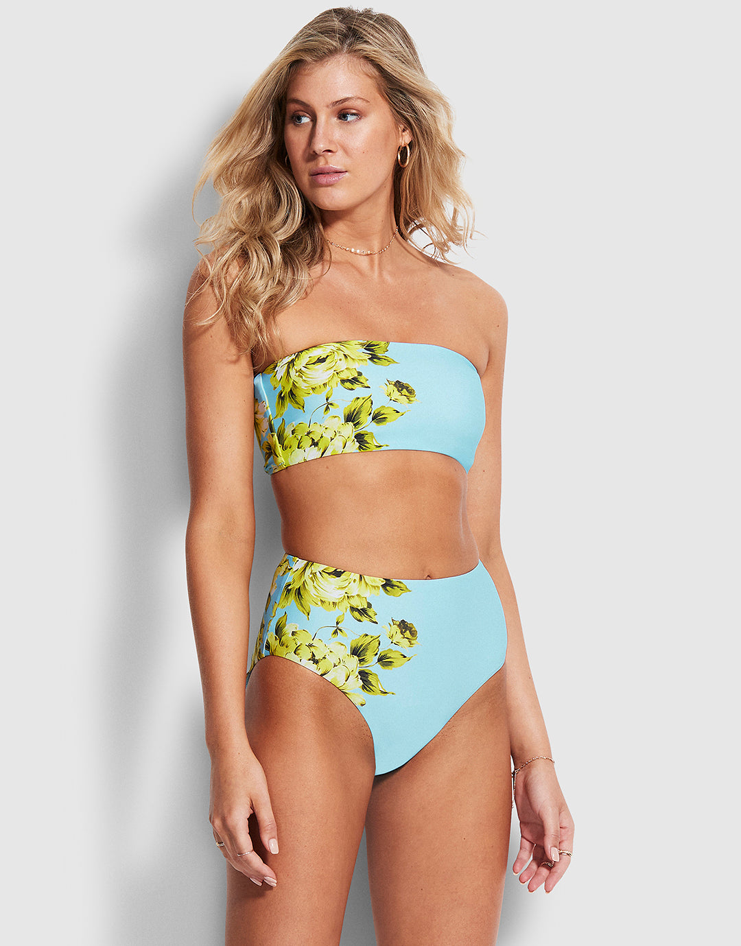 Full Bloom High Waisted Bikini Pant - Sky - Simply Beach UK