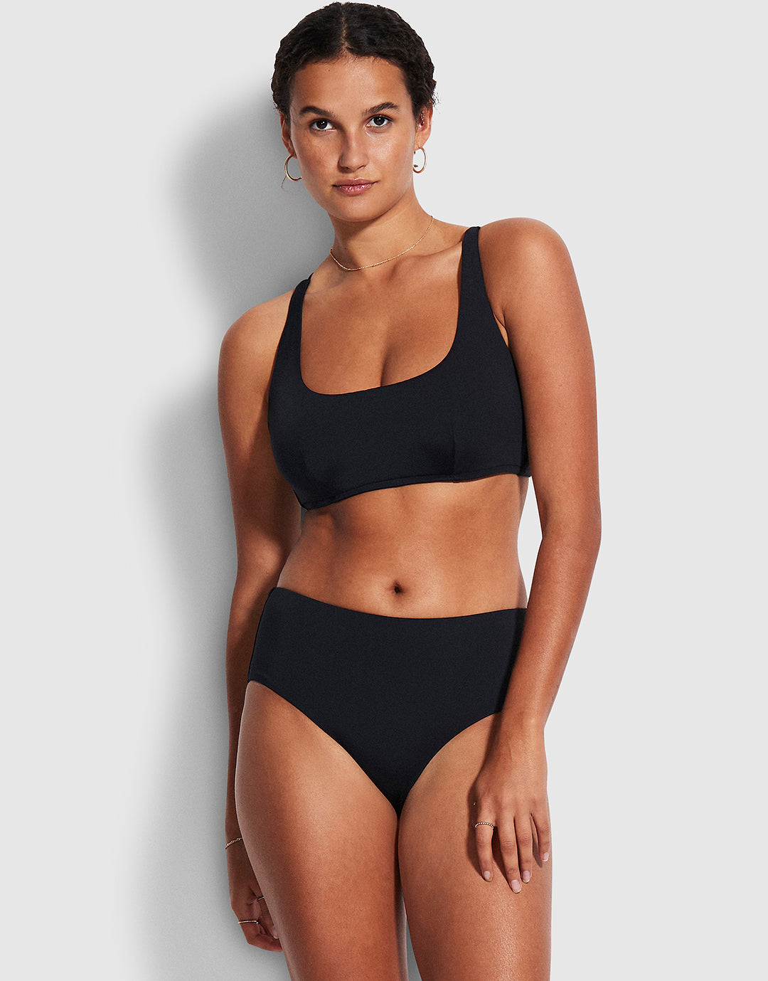 Collective DD Scoop Neck Halter Bikini Top - Black - Simply Beach UK