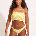 Amalfi Check Shirred Longline Bandeau Bikini Top - Lime Light - Simply Beach UK